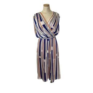 Raoul Dress women's 10 purple pink taupe striped silk Sleeveless Faux Wrap dress